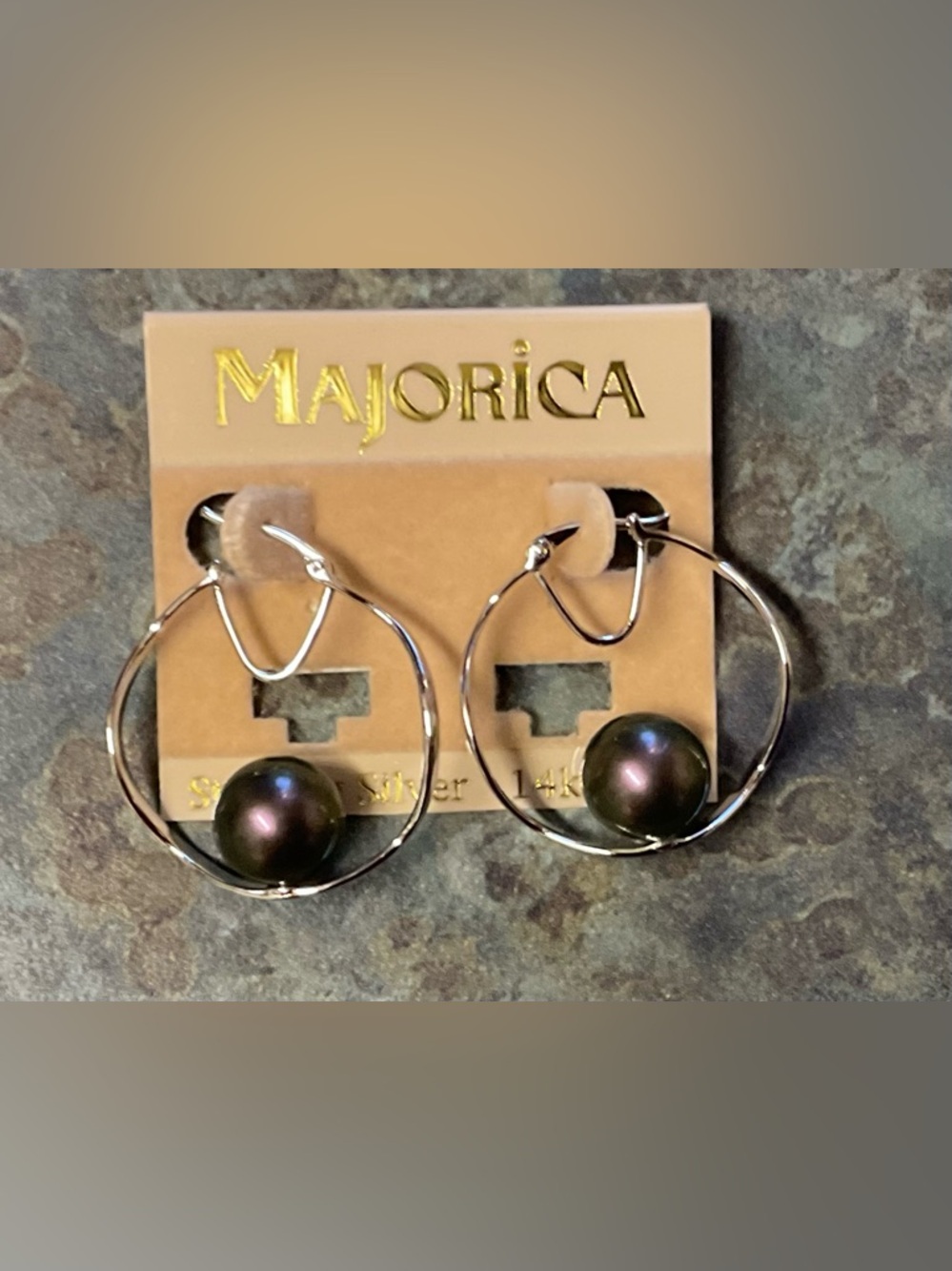 Majorica Black Pearl Hoop Earrings - Silver-Tone